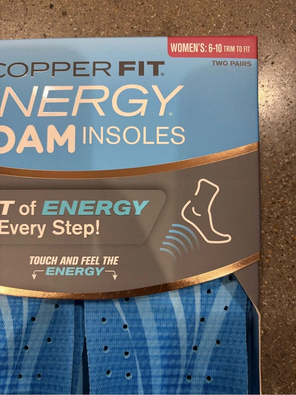 Copper Fit Energy Foam Insoles - Blue women’s comfort support 2 pairs